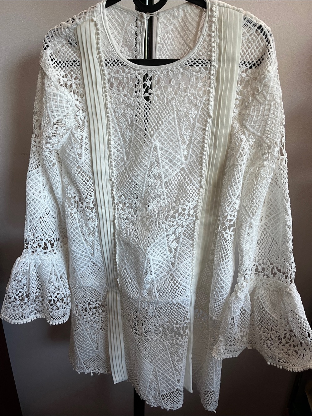 White Crochet Lace Bell-Sleeve Blouse
